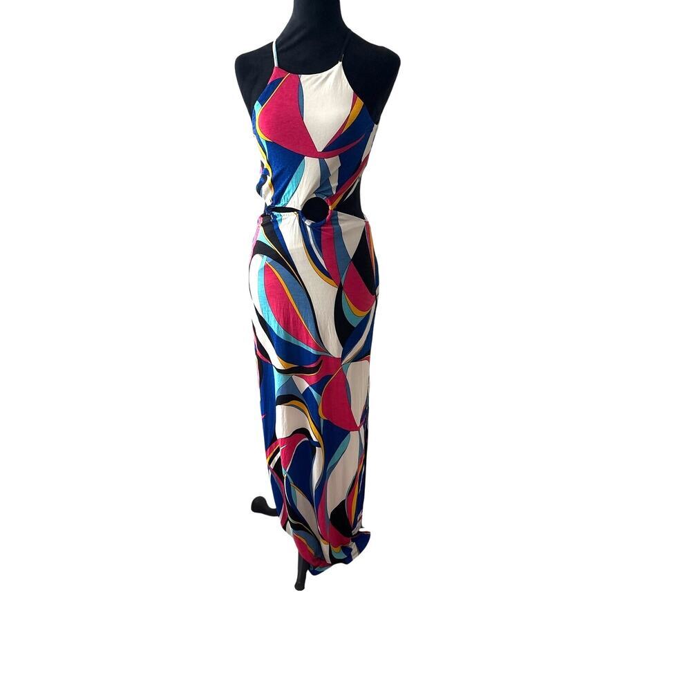 Abstract Geometric Cutout Ring Halter Maxi Dress Size S Pucci Patbo Style